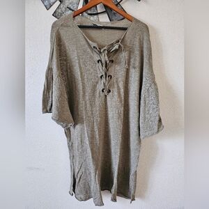 Zara Knit Olive Green women's  Lightweight Tie Front Short Sleeve Dress Size S.